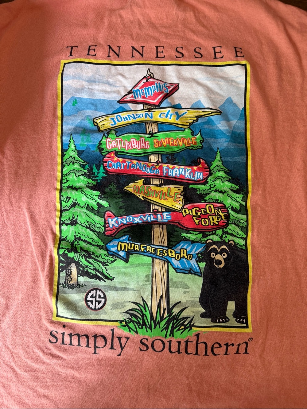 Women’s Simply Southern Sz M Cotton Short Sleeve Tennessee Bear Tee, TN Shirt